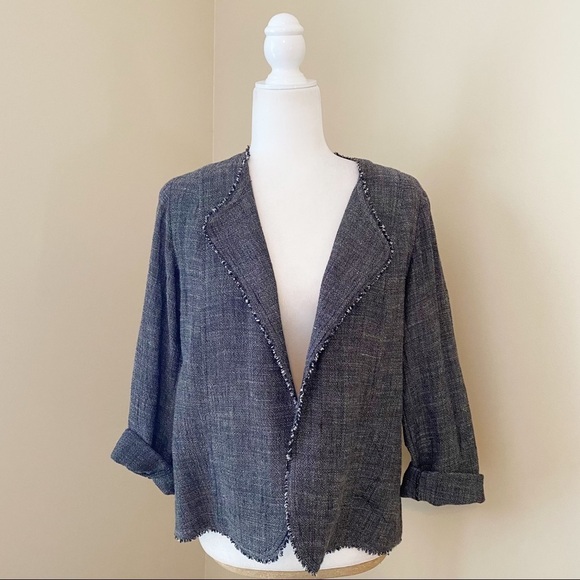 Eileen Fisher 2-Piece Linen Blend Dress and Fray Trim Jacket - Small Petite - Picture 3 of 16